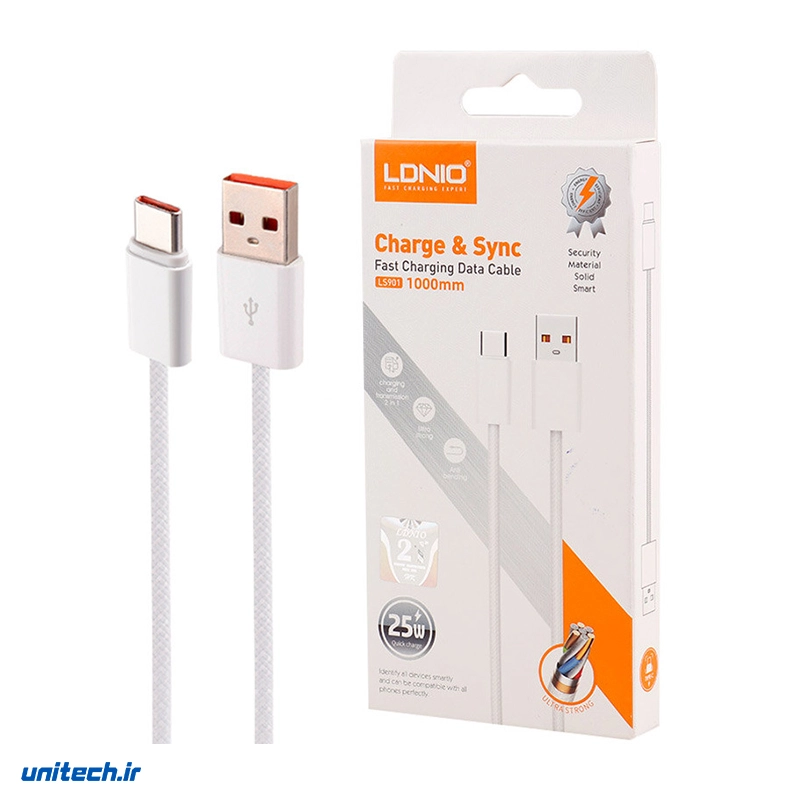 کابل تایپ سی فست شارژ 25 وات الدینیو LS901 طول 1 متر2